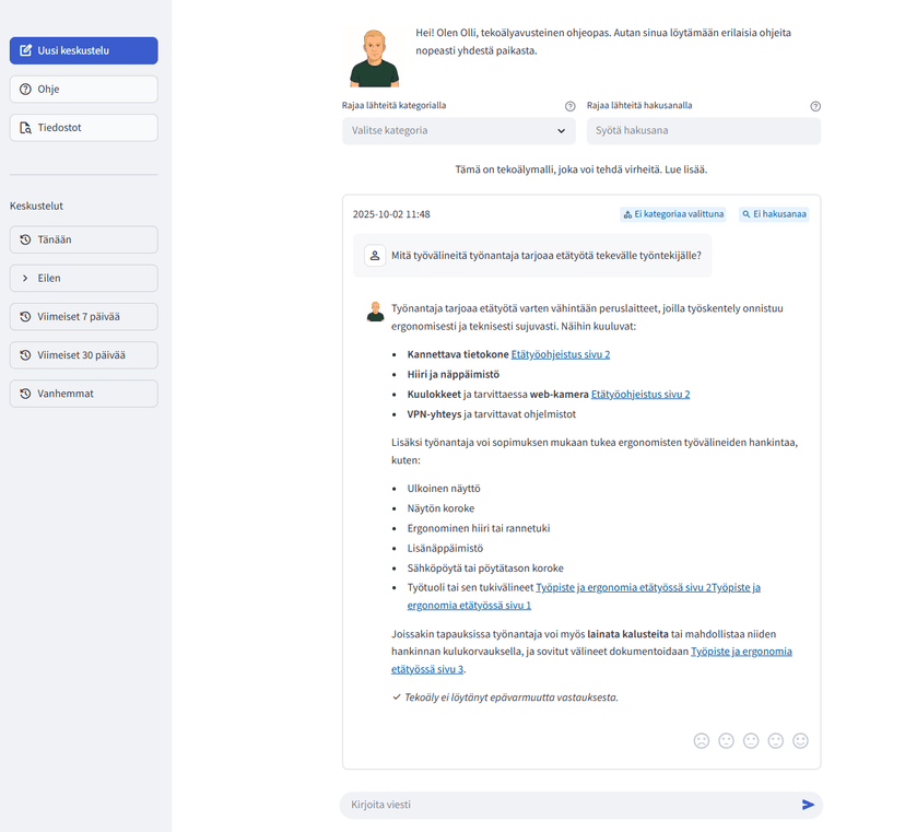 Tekoälyavusteinen ohjeopas keskustelukäyttöliittymä