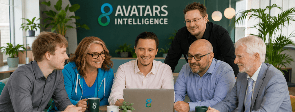 Avatars Intelligence -tiimi työskentelee yhdessä näytön äärellä