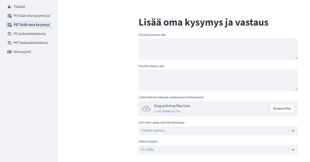 Kysymys-vastaus -käyttöliittymä omien ohjeiden lisäämiseen
